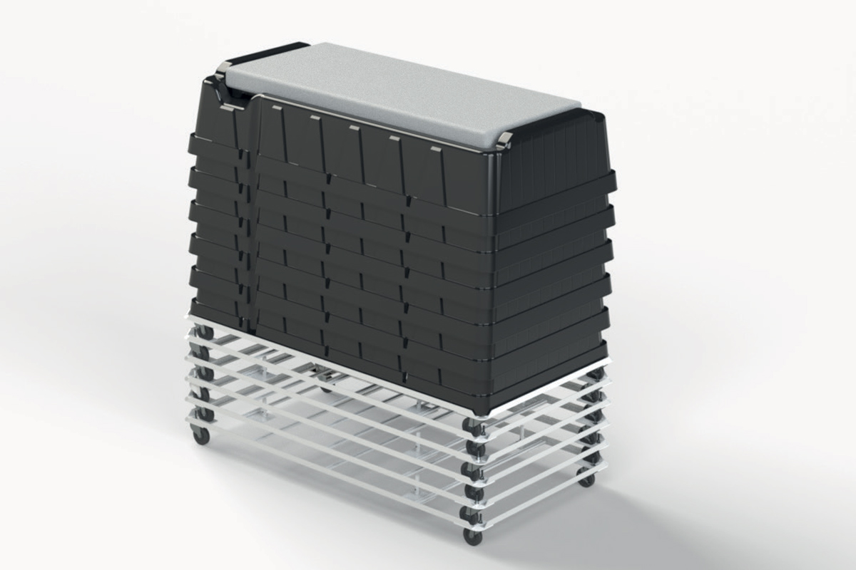 humanitarian beds nested and stacked