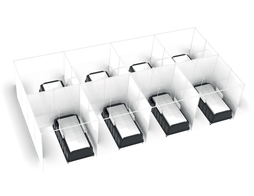 Emergency room dividers rendering with hospital beds inside