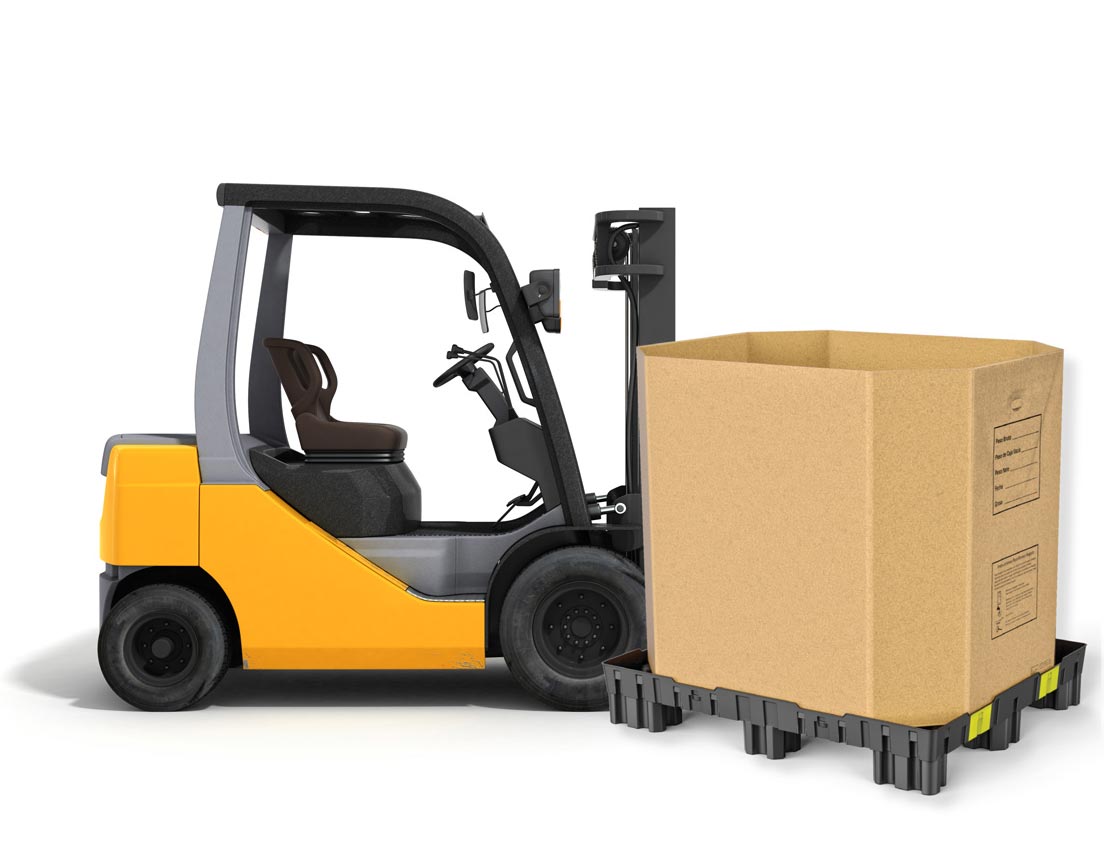 Forklift and tough pallet with box
