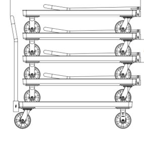 a cad drawing of stacked wheeled carts